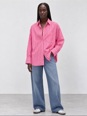 Gap The Big Shirt Pink White Striped Oversized Button Down Size S NWT